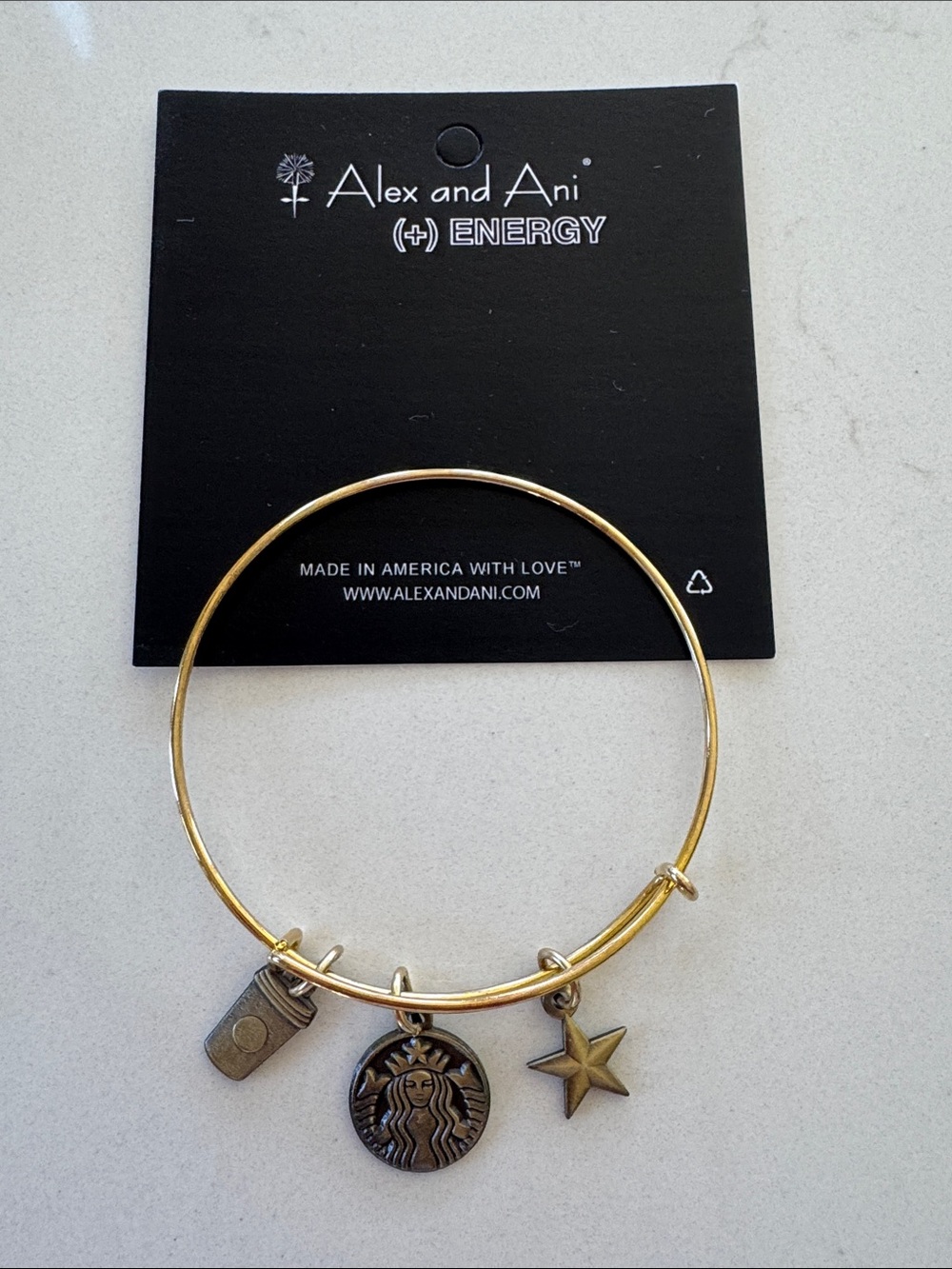 Alex and Ani Gold-Tone Charm Bangle Bracelet with Starbucks and Star Charms